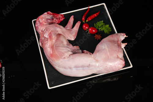 Canvastavla Fresh Free-Range Rabbit Meat with Spices on Slate Board - Yimeng Mountain Farmho