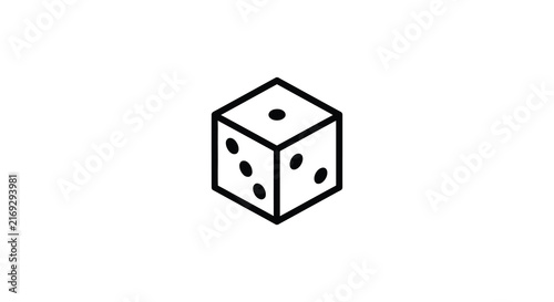 Isometric die with black spots on a white background