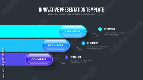 Modern Showcase 3 Element Infographic Frame Template. Product Development Three Step Diagram Slideshow Design. Professional Strategy Presentation Layout Vector Illustration.