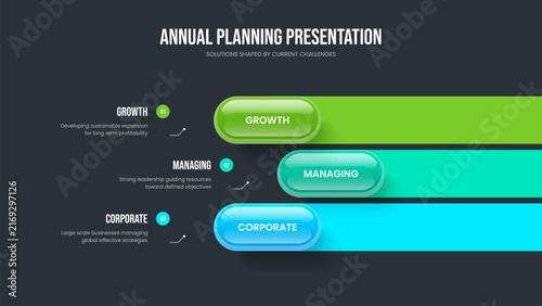 Visual Campaign 3 Element Infographic Slide Layout. Creative Proposal Frame Design Vector Illustration. Consulting Forecast Three Option Diagram Slideshow Template.