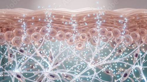 Skin layer cell collagen hydration moisture elasticity glowing healthy vitamin brightening structure science concept