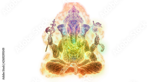 Obraz na płótnie Colorful translucent Ganesha figure glows with rainbow hues against a bright tra