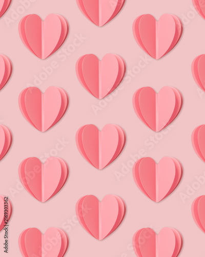 Bild auf Leinwand Pink hearts pattern, repeat hearts soft shadowed, modern minimal pink heart back