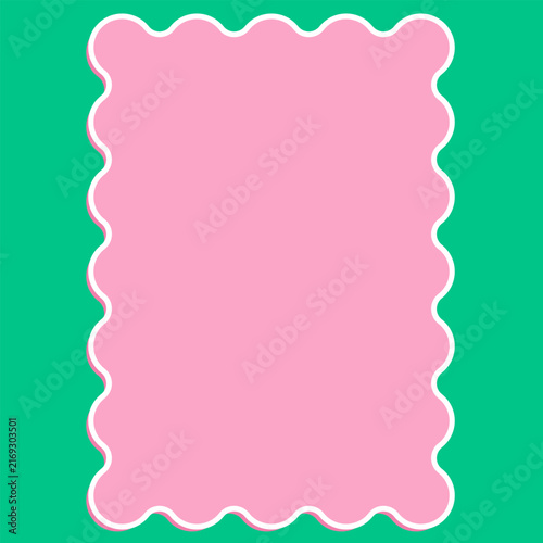 Pink wavy scalloped rectangle frame with white outline