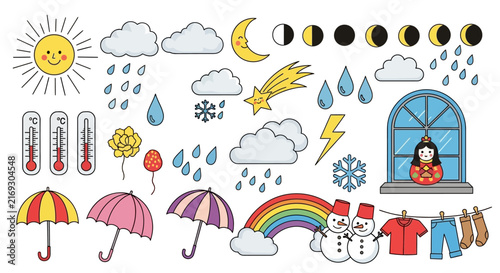 Colorful and cheerful playful vector illustration with modern graphic design elements set on a clean white background for creative digital projects and marketing assets.