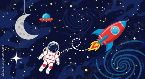 Vibrant and whimsical flat vector illustration featuring colorful geometric shapes and playful characters on a clean background, professional digital graphic for creative design projects.