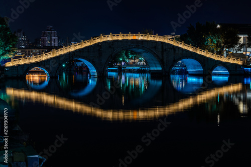 Nantang Bridge Wenzhou at Night - Illuminated Historic Stone Arch Bridge