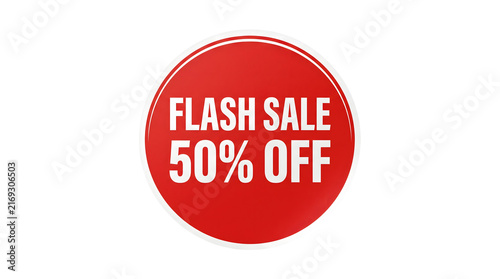 Red Circular Flash Sale 50 Percent Off Badge Icon for Advertising on Transparent Background