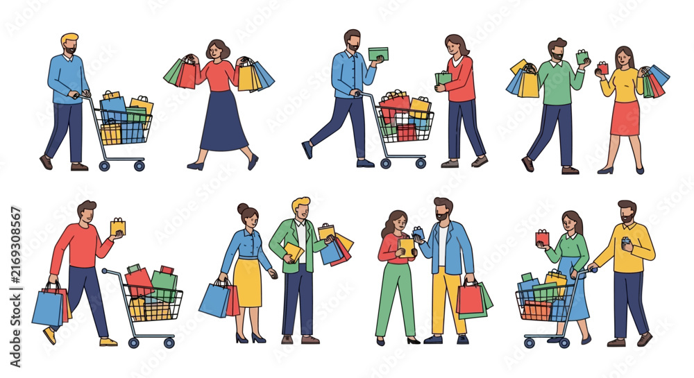 Fototapeta premium Vibrant and energetic vector illustration featuring colorful geometric shapes and dynamic lines on a clean white background, suitable for modern graphic design and digital media.