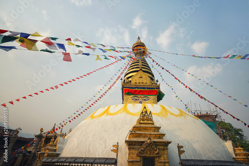Bild auf Leinwand Boudhanath Stupa Kathmandu Nepal with Colorful Prayer Flags