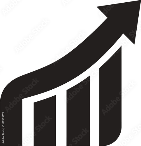 Growth trend arrow over bar chart icon