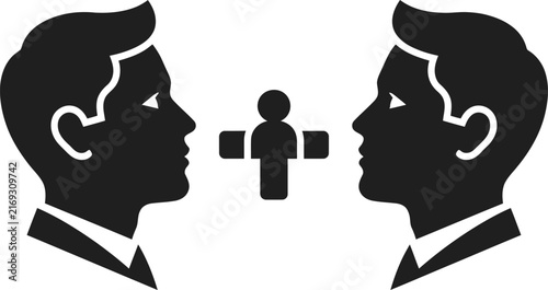 silhouette of two people facing with gender restroom sign