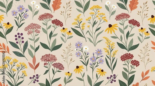 Minimal September Garden Botanical Pattern