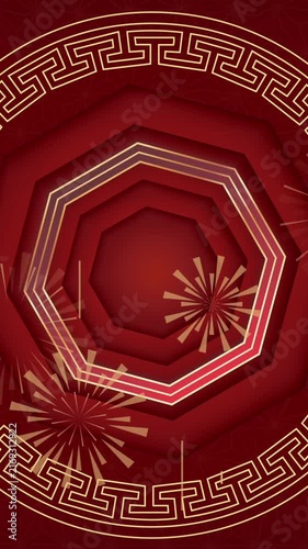 Animation of chinese traditional decorations on red background