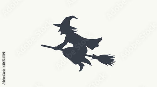 Witch Flying on Broomstick Silhouette for Halloween Greeting Card and Party Design