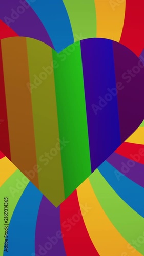 Animation of rainbow heart over rainbow background