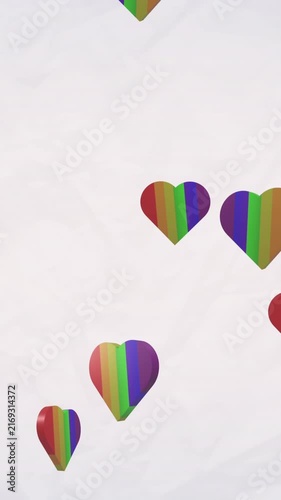 Animation of rainbow hearts over white background