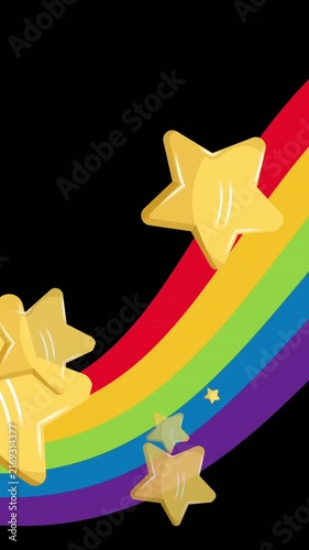 Animation of stars over rainbow on black background