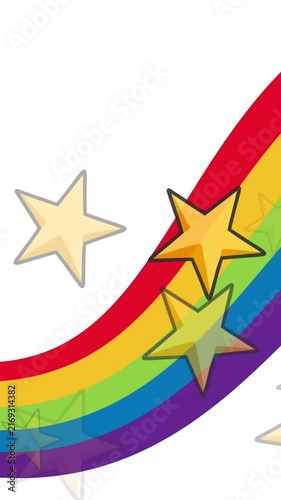 Animation of stars over rainbow on white background