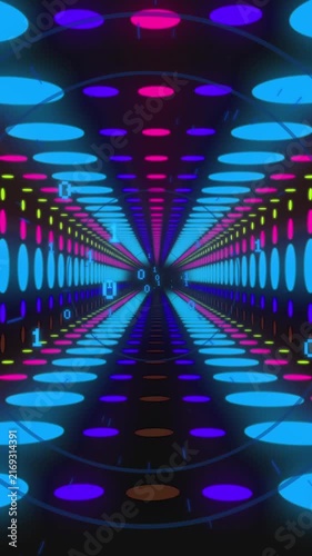 Animation of data processing over neon tunnel