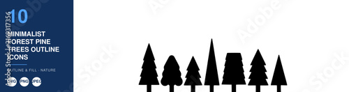 Forest Pine Trees Outline Minimalist Design. Silhouettes of Evergreen Trees, a Simple Graphic Illustration for Nature Themes.