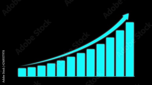 Business steady growth concept with rising progress bar chart and upward arrow. Symbolizing rising profits, success, and positive business performance