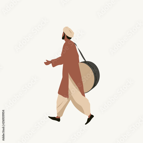 Man with drum walking to wake people for suhoor