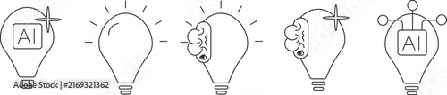 Photography Artificial Intelligence and Creative Idea Line Icon Set