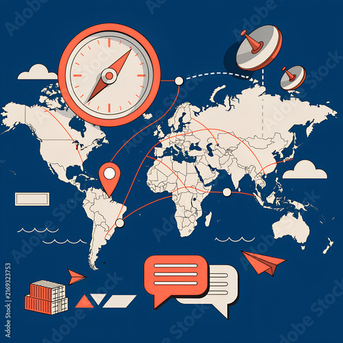 world map and compass