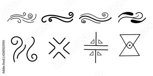 Set of hand drawn abstract decorative elements and doodle symbols for creative design and graphic projects