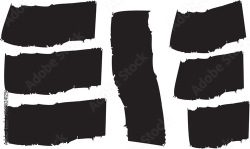 Rectangular black ink paper rip shapes for textured design layouts.