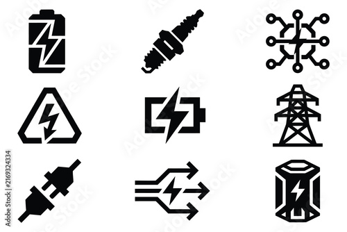 High Quality Detailed Solid Black Electricity And Power Energy Icon Set For Digital Design Projects