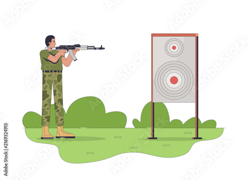 фотографія Military shooting training at target range 2D vector illustration