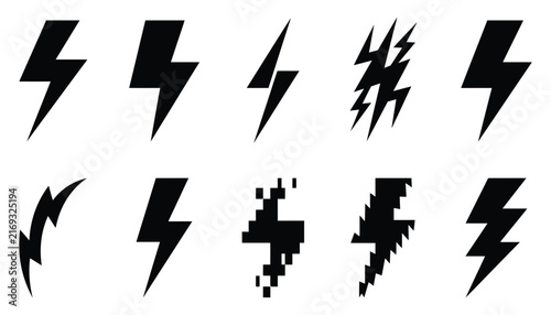 High Detailed Solid Black Lightning Bolt And Thunder Flash Icon Set For Creative Design Projects
