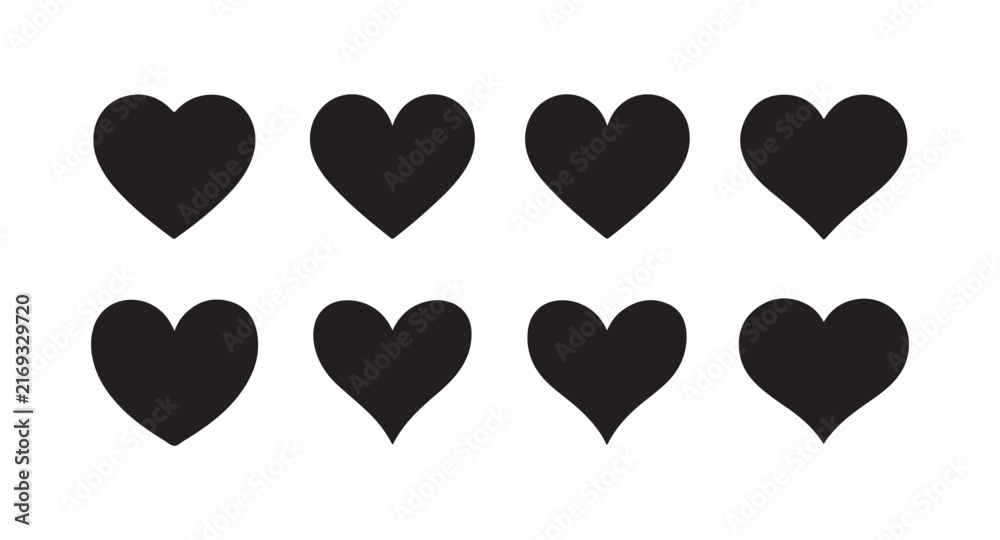Obraz premium Solid black heart silhouettes collection in various shapes and proportions for romantic design work.