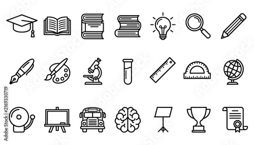 Educational Supplies and Back to School Science Outline Icon Collection for Academic Graphic Design