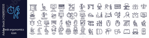 Desk Ergonomics Vector Icon Set – Office Furniture and Workstation Icons Collection