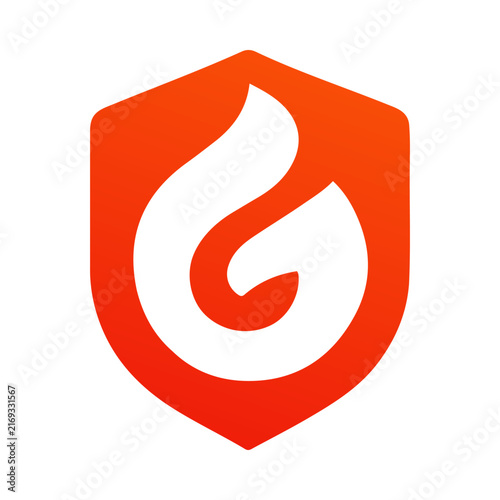 Bold Red Flame Shield Logo with Fire Protection Concept for Security Energy Emergency Services and Corporate Branding