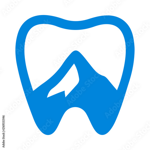 Modern Dental Mountain Logo with Tooth and Outdoor Landscape Concept for Dentistry Healthcare Wellness and Natural Branding