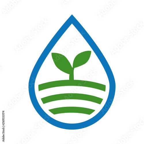 Eco Water Drop Logo with Green Plant and Sustainable Agriculture Symbol for Environmental Conservation Water and Natural Branding