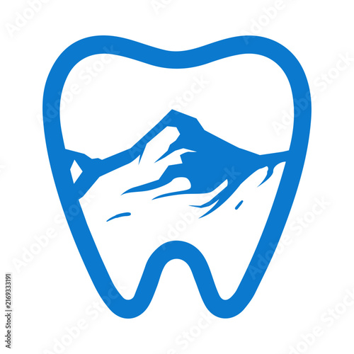 Modern Dental Mountain Logo with Tooth and Outdoor Landscape Concept for Dentistry Healthcare Wellness and Natural Branding