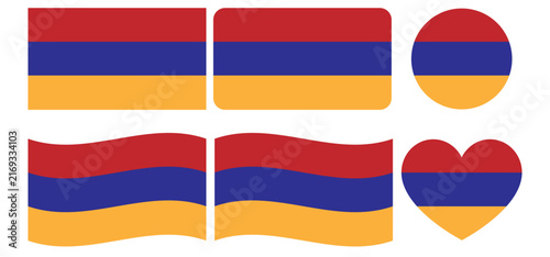 Konstfotografi National flag of Armenia is a horizontal tricolor made of three equal stripes: red on top, blue in the middle, and orange on the bottom, Flag of armenia with round, heart and rectangular shapes