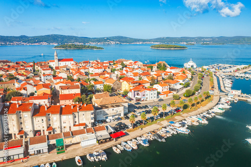 Aerial view of popular touristic destination Biograd na Moru on Adriatic sea in Croatia