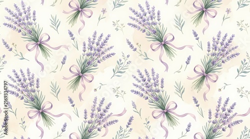 Stunning lavender blooms elegantly arranged with ribbons against a gentle backdrop perfect for floral design and decoration