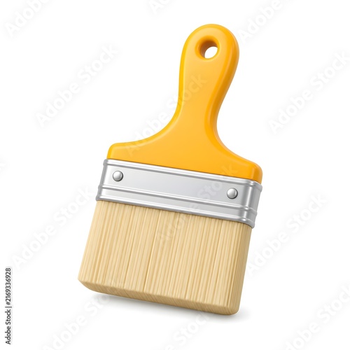 paint brush with a short handle 3d rendering isolated on white background plastic style icon	