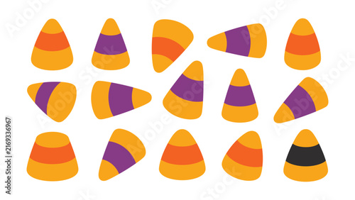 Set of colorful halloween candy corn pieces isolated on white background