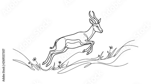 Springbok Jumping Illustration - Minimalist Line Art, Isolated on Transparent