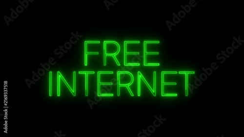 Green neon sign glowing internet access abstract motion background.