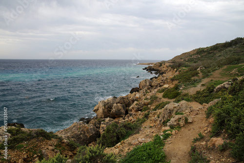 Coastal landscape along the-Gozo Coastal Walk-on the island of Gozo, Malta