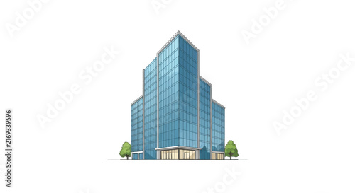 Modern Glass Skyscraper Office Building Illustration, Corporate Real Estate Architectural Sketch
